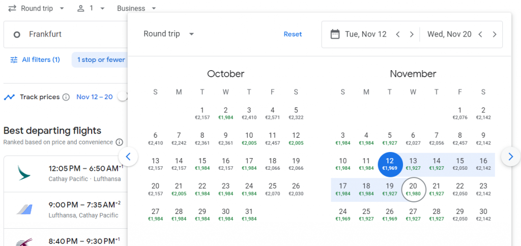 Business Class from Frankfurt to Hong Kong