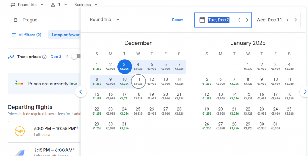 Business Class from Prague to Kazakhstan