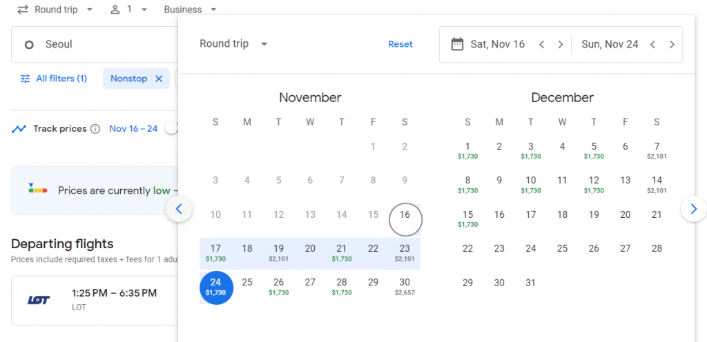 Business Class from South Korea to Poland