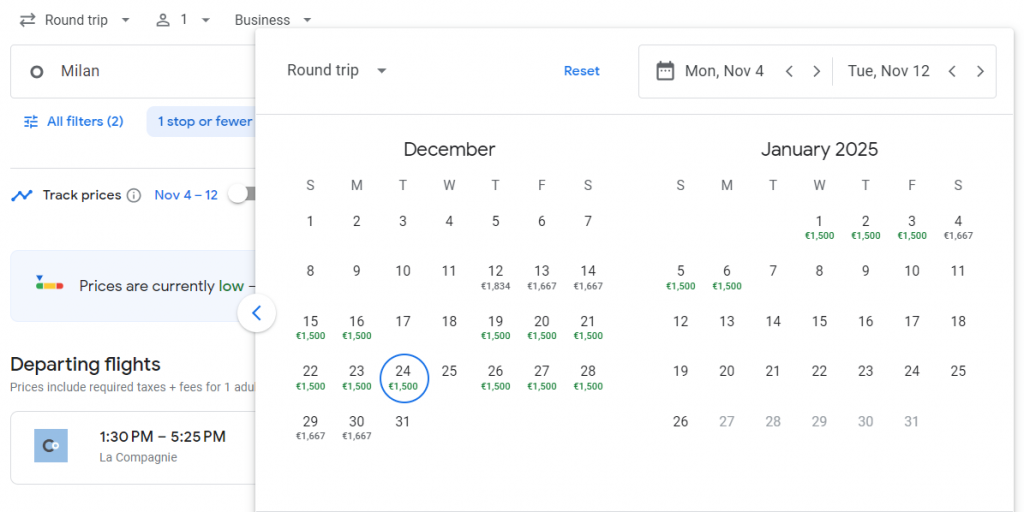 Business Class from Milan to New York