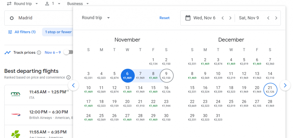 Business Class from Madrid to Los Angeles