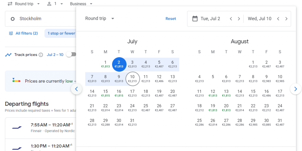 Business Class from Sweden to South Korea