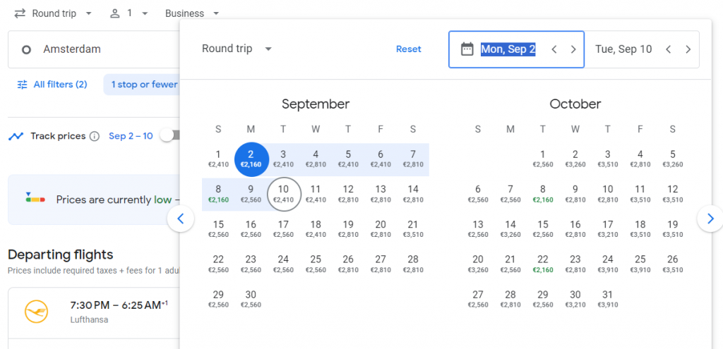 Business Class from Amsterdam to Argentina