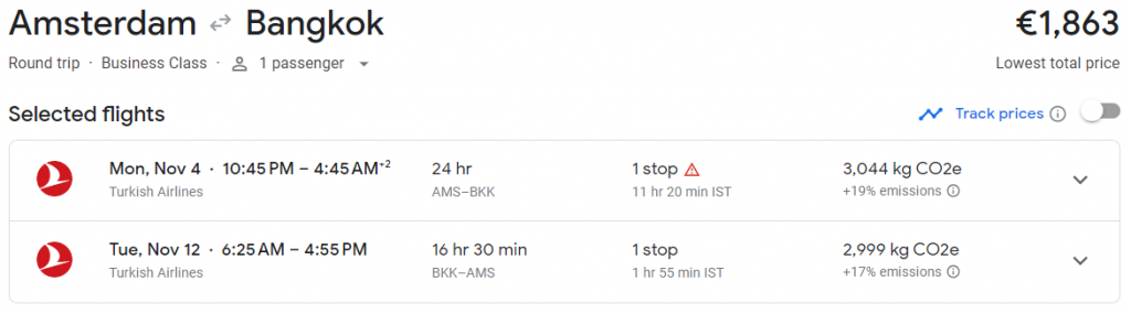 Business Class from Amsterdam to Thailand