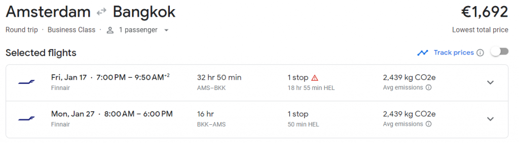 Business Class from Amsterdam to Thailand