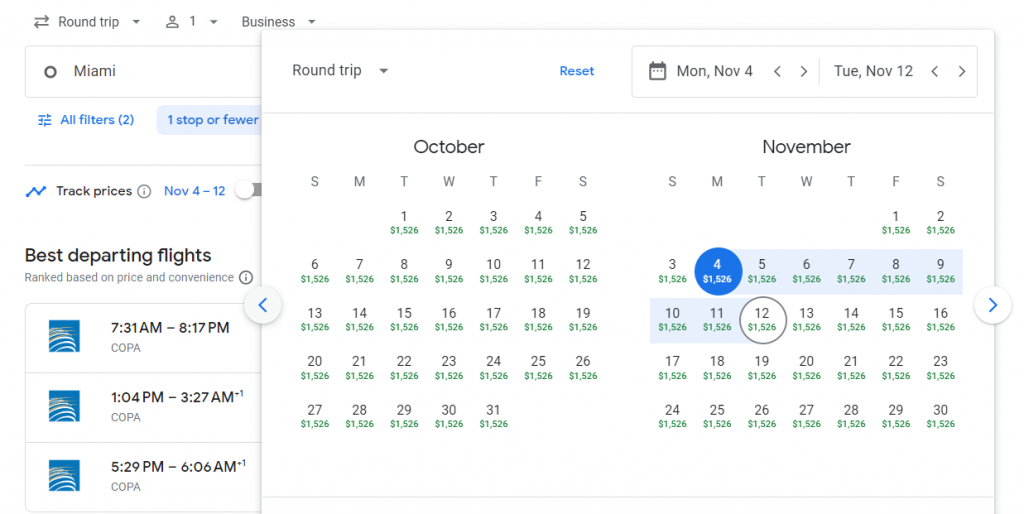 Business Class from Miami to Chile