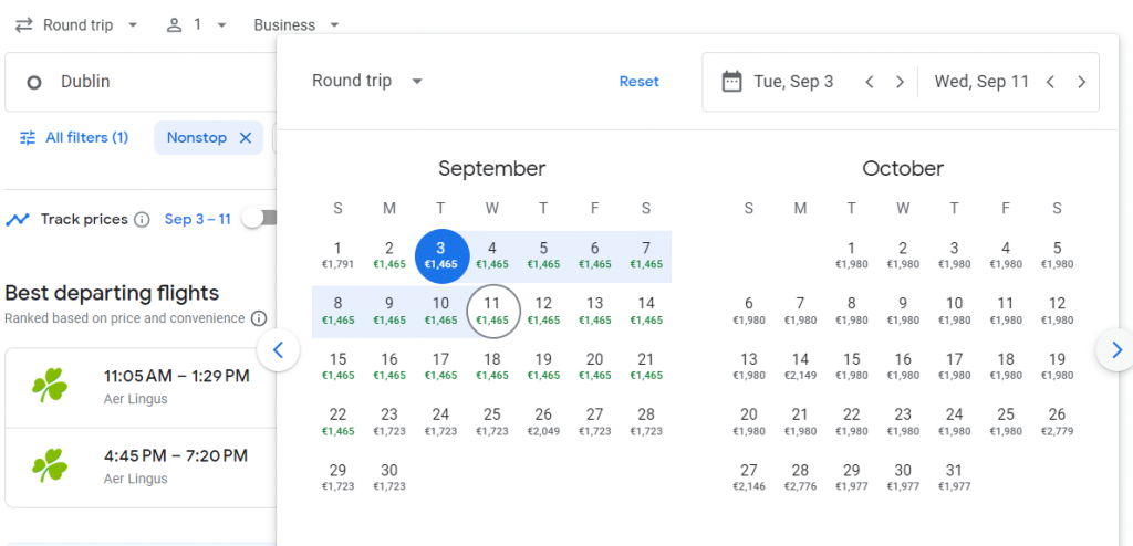 Nonstop Business Class from Dublin to New York