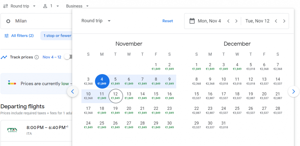 Business Class from Milan to Brazil