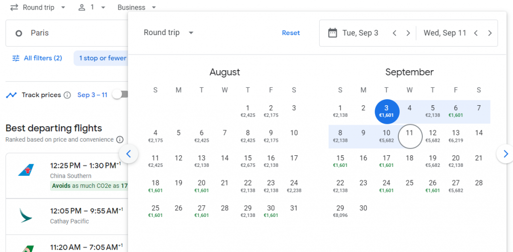 Business Class from Paris to Taiwan