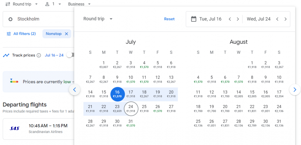 Business Class from Sweden to New York