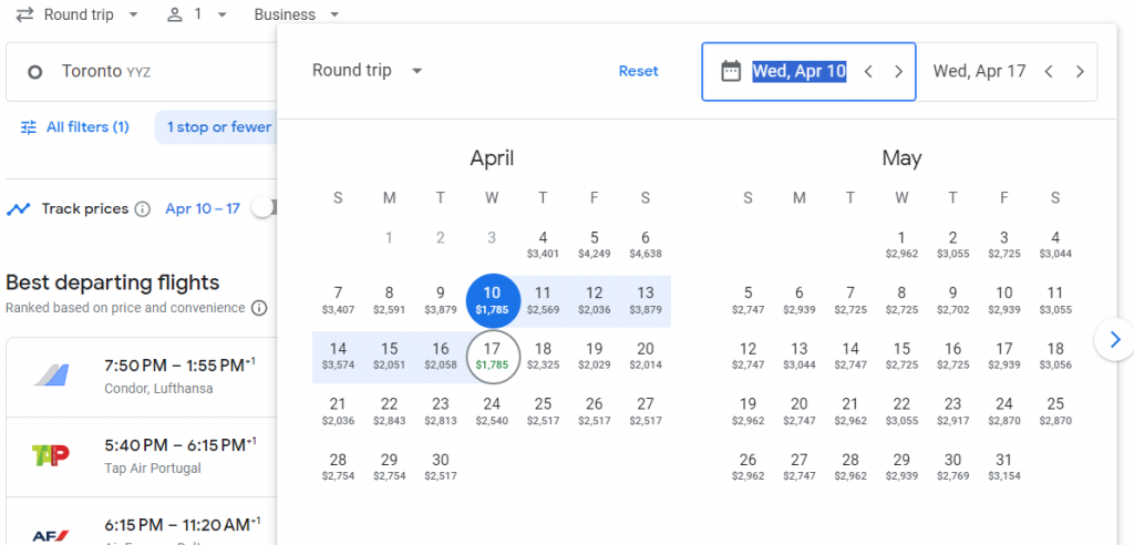 Business Class from Canada to Venice