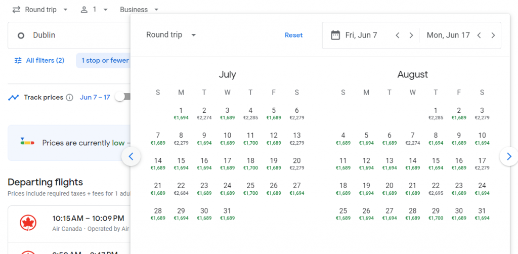 Business Class from Dublin to Las Vegas