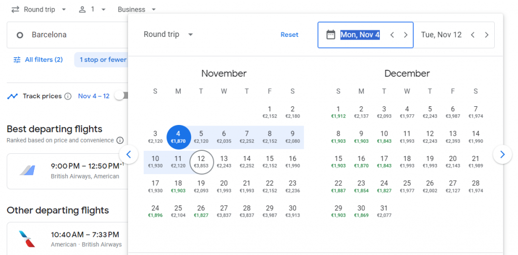 Business Class from Barcelona to Texas