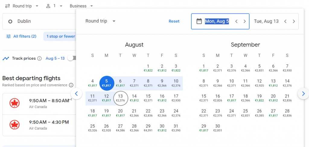 Business Class from Dublin to Los Angeles