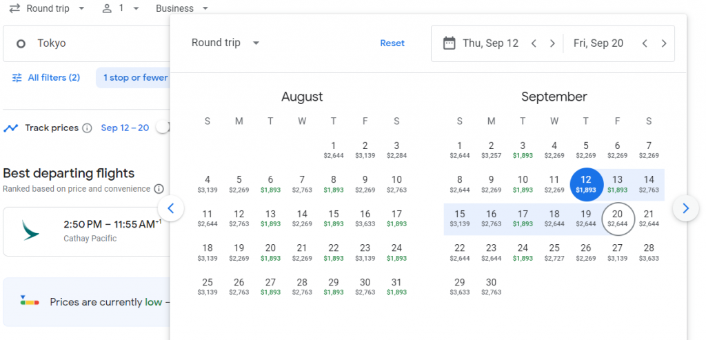 Business Class from Tokyo to New Zealand