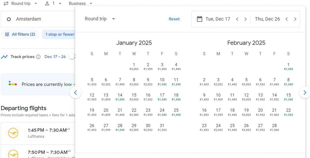 Business Class from Amsterdam to Dubai