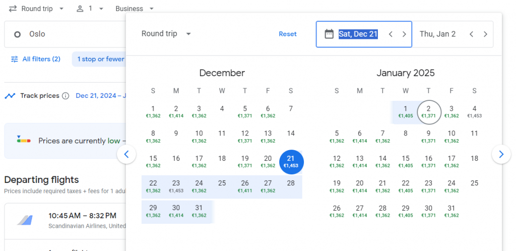 Business Class from Norway to Chicago