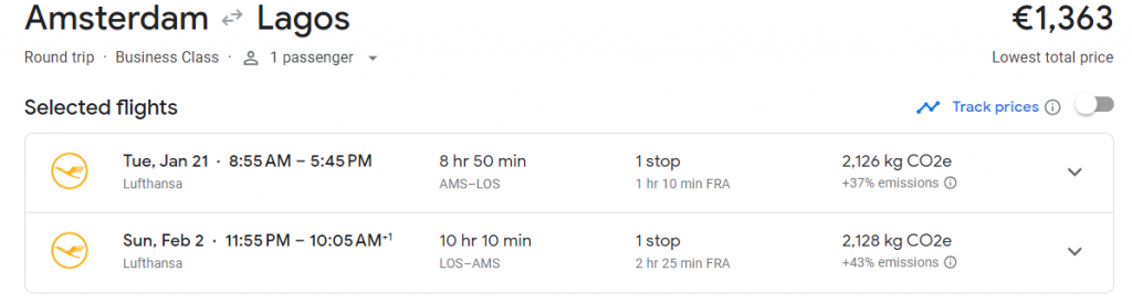 Business Class from Amsterdam to Nigeria