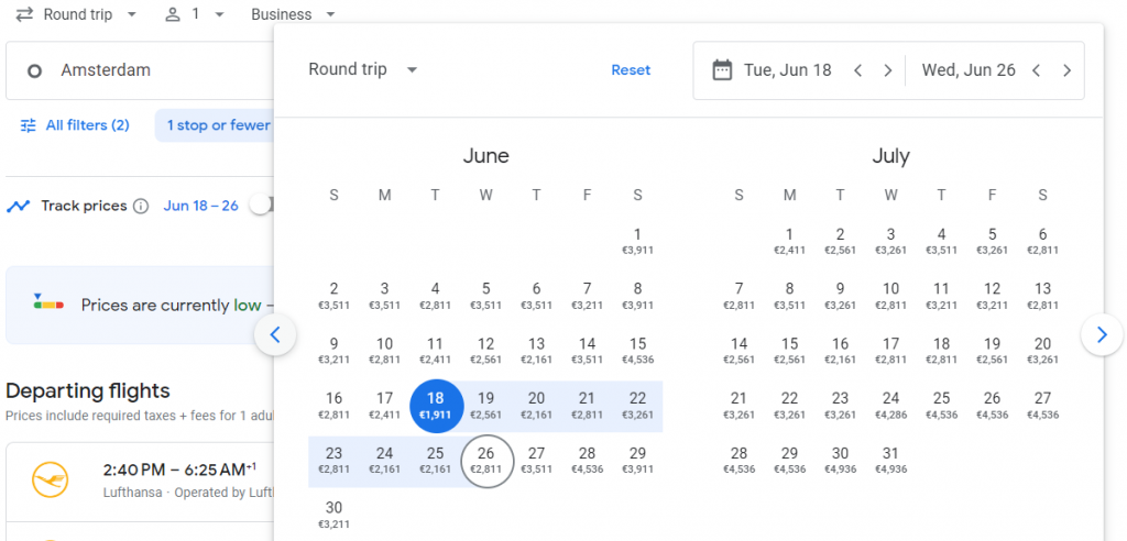 Business Class from Amsterdam to Argentina