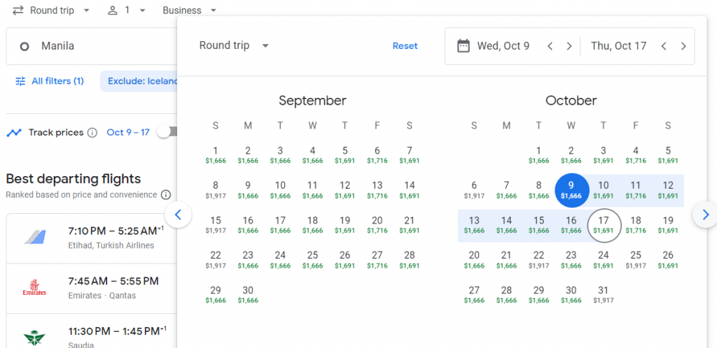 Business Class from Philippines to Turkey