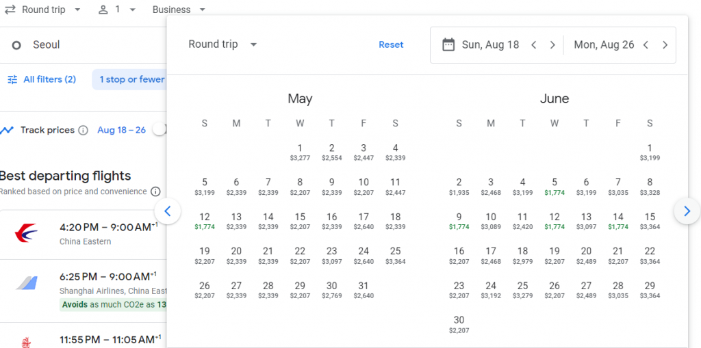 Business Class Suite from South Korea to Egypt