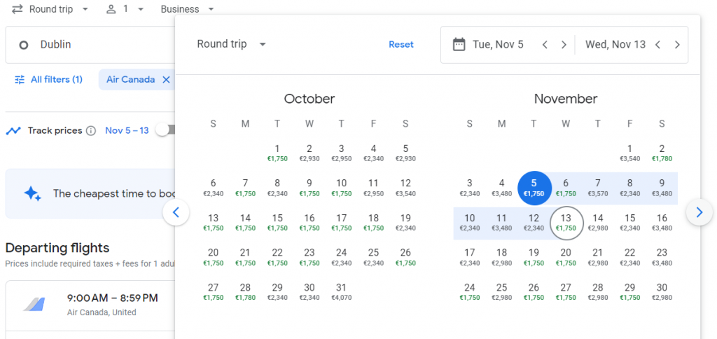 Business Class from Dublin to San Francisco