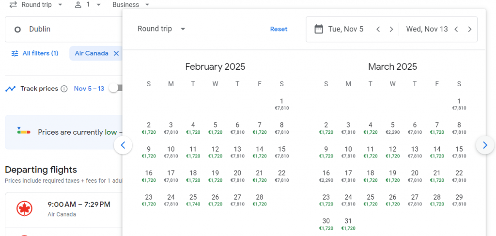 Business Class from Dublin to Miami