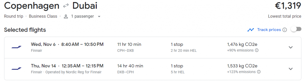 Business Class from Copenhagen to Dubai