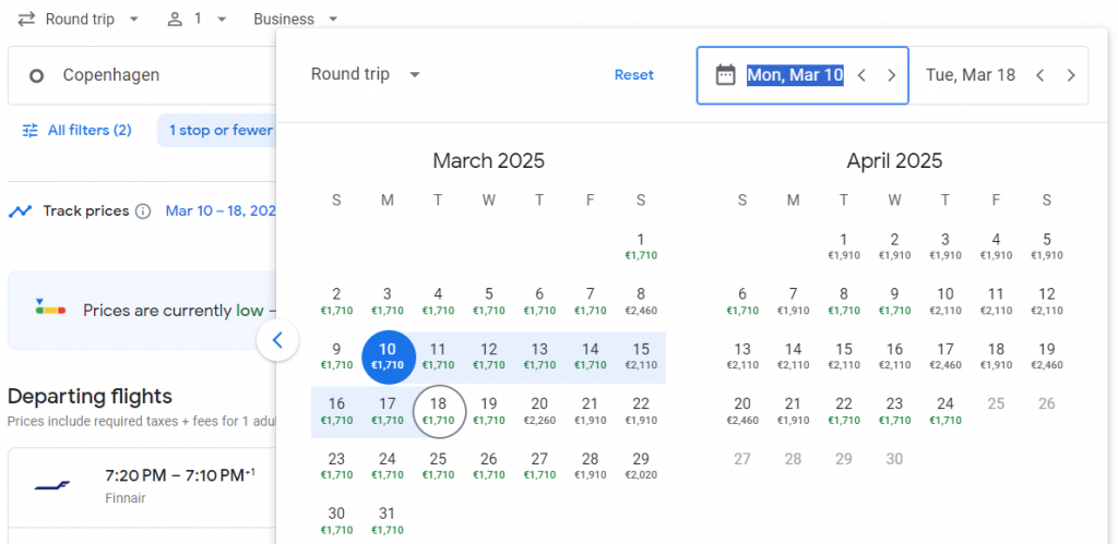 Business Class from Copenhagen to Hong Kong