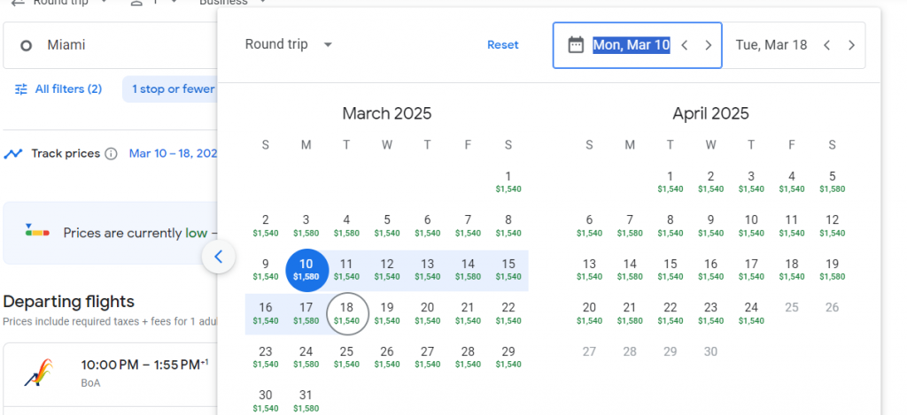 Business Class from Miami to Argentina