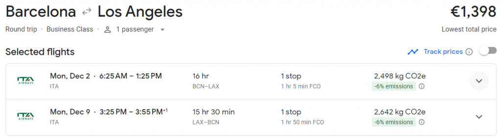 Business Class from Barcelona to Los Angeles