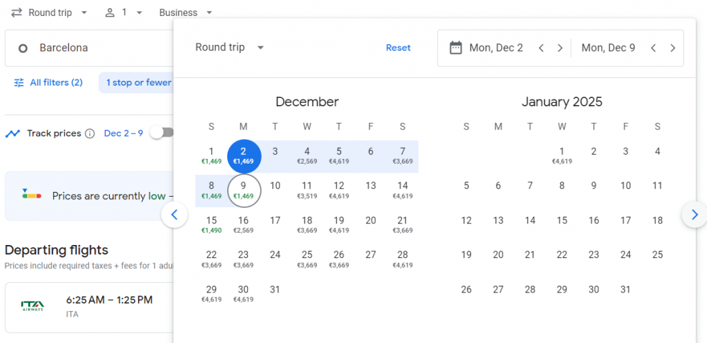 Business Class from Barcelona to Los Angeles