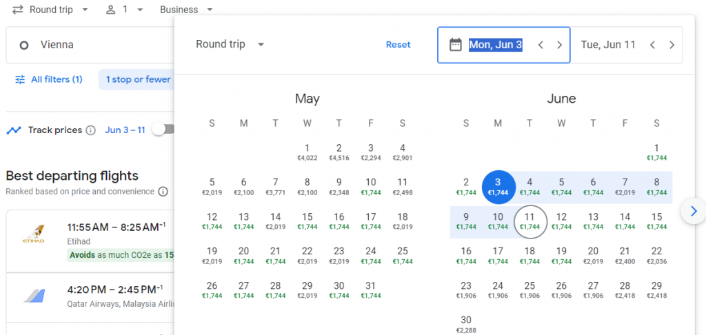 Business Class from Vienna to Malaysia