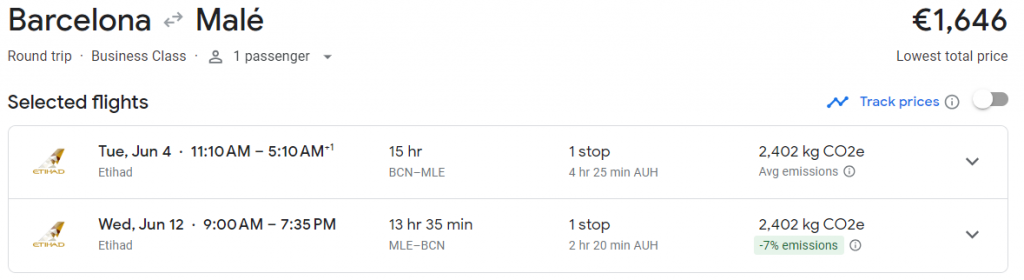 Business Class from Barcelona to Maldives