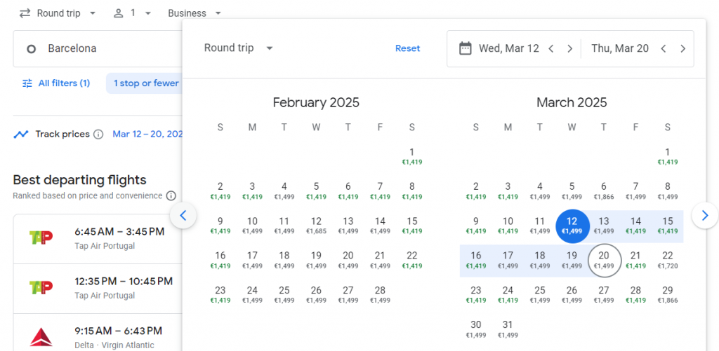 Business Class from Barcelona to Miami