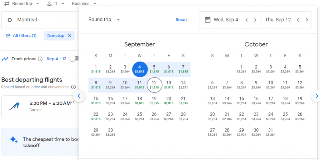 Business Class from Canada to Paris