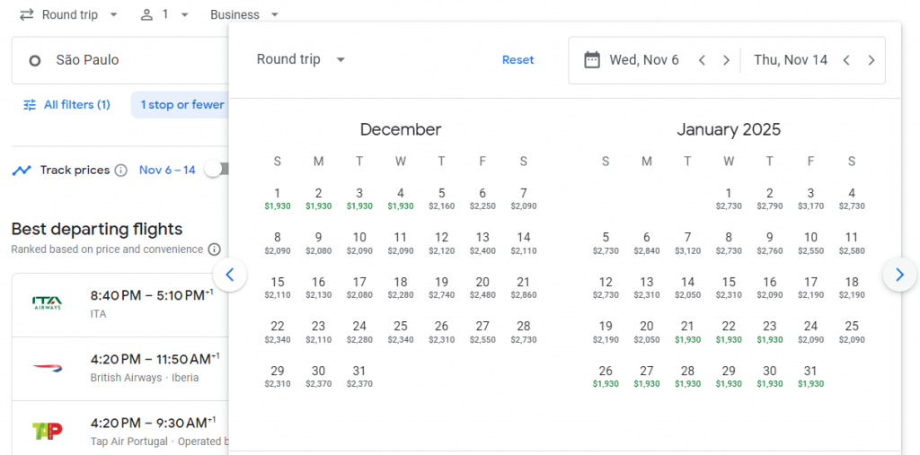 Business Class from Brazil to Madrid