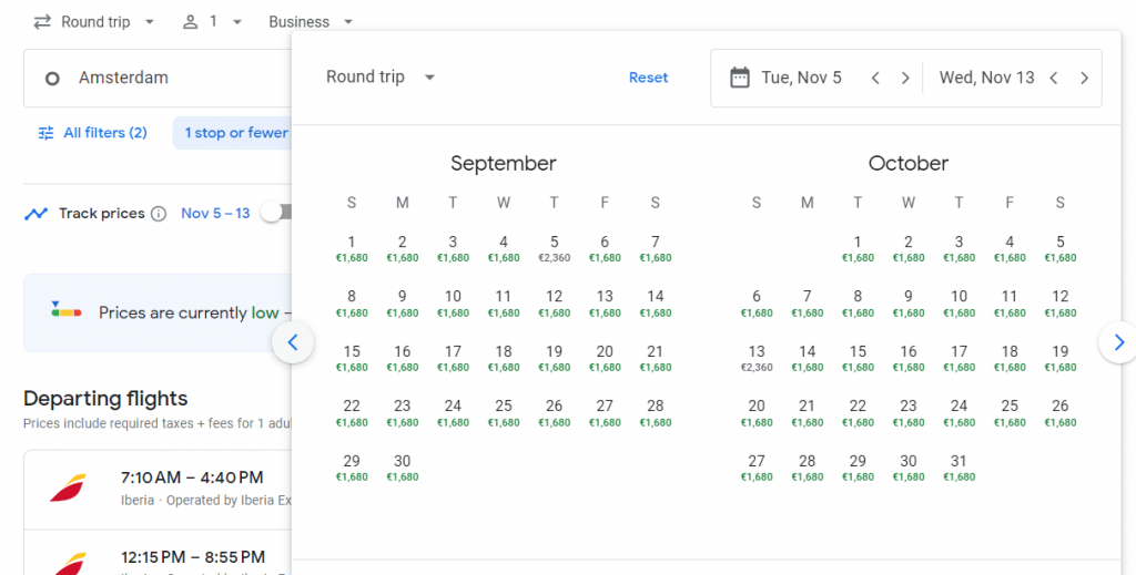 Business Class Suite from Amsterdam to Bogotá