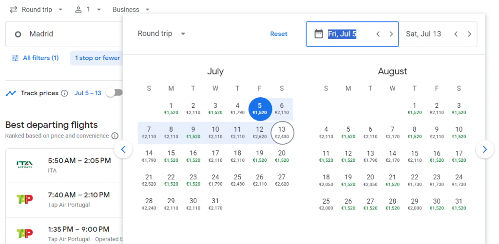 Business Class from Madrid to Toronto