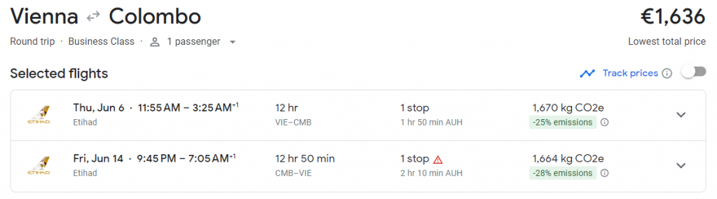 Business Class from Vienna to Sri Lanka