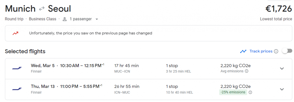 Business Class from Munich to South Korea