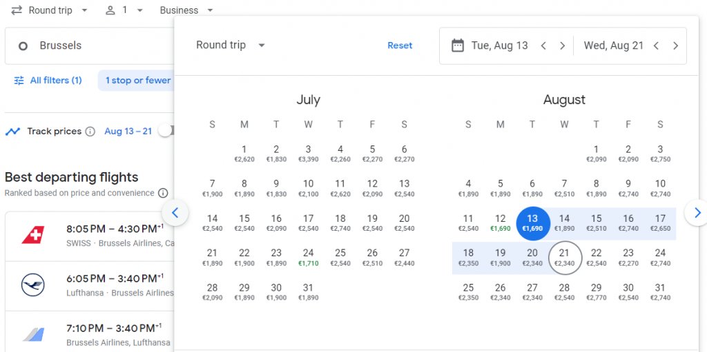 Business Class from Belgium to Hong Kong