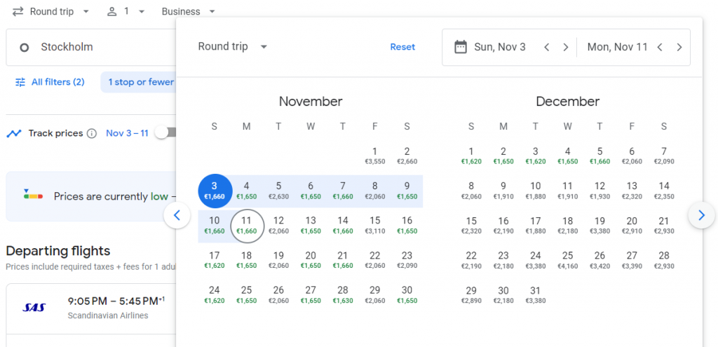 Business Class from Sweden to Miami