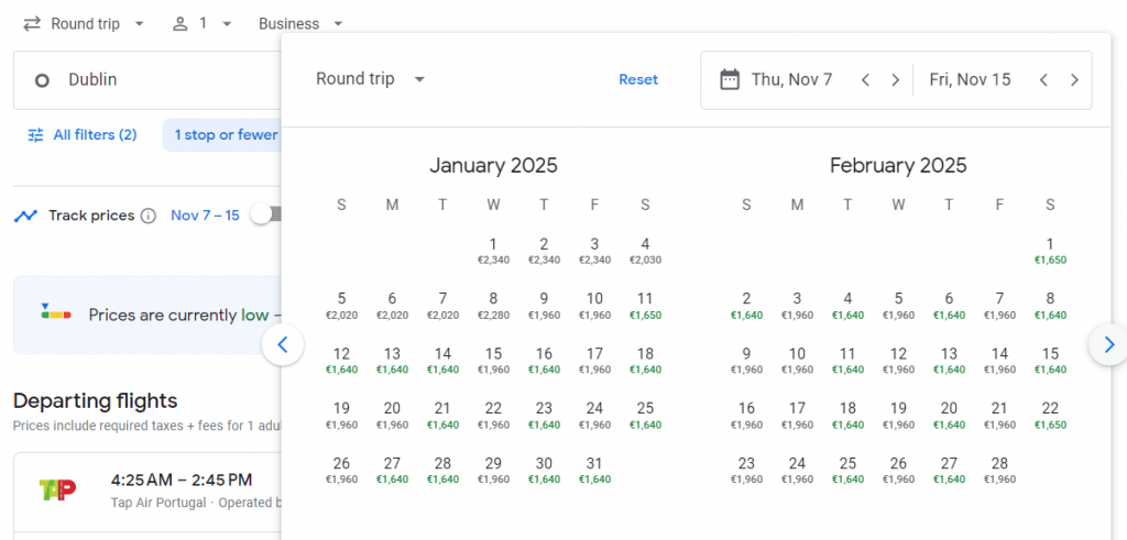 Business Class from Dublin to Miami