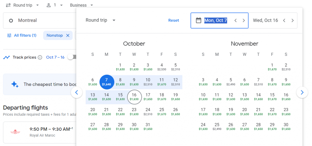 Business Class from Montreal to Casablanca