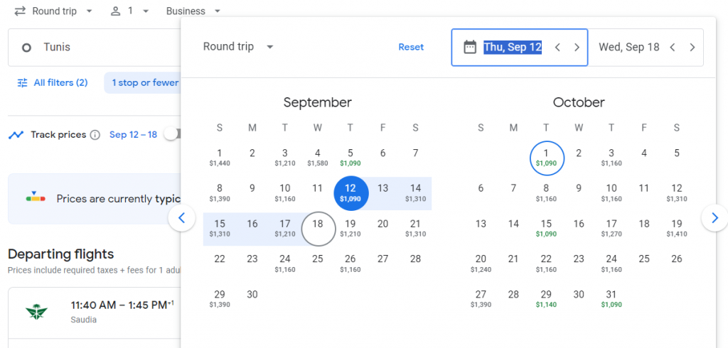 Business Class from Tunisia to Thailand