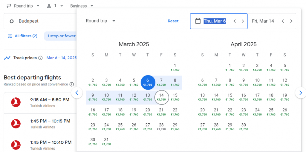 Business Class from Budapest to New York