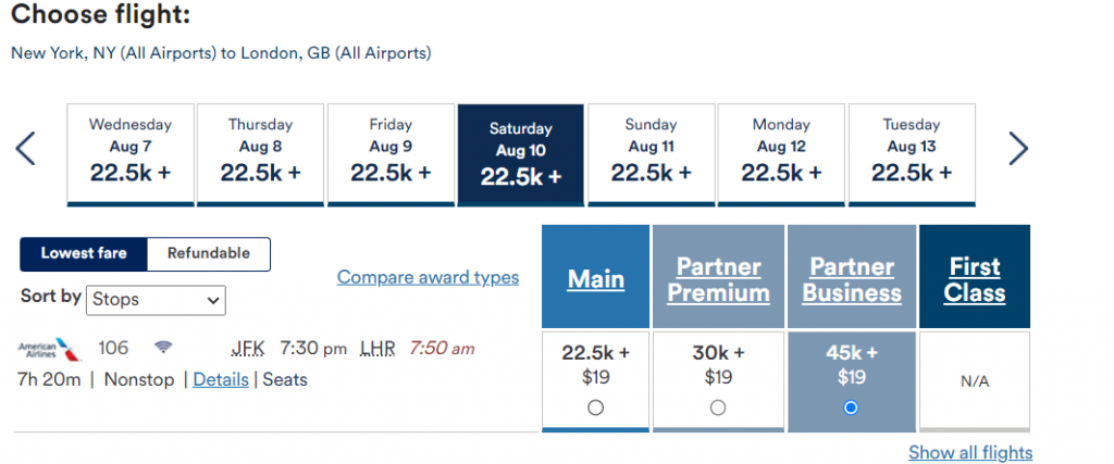 Business Class Nonstop from New York to London