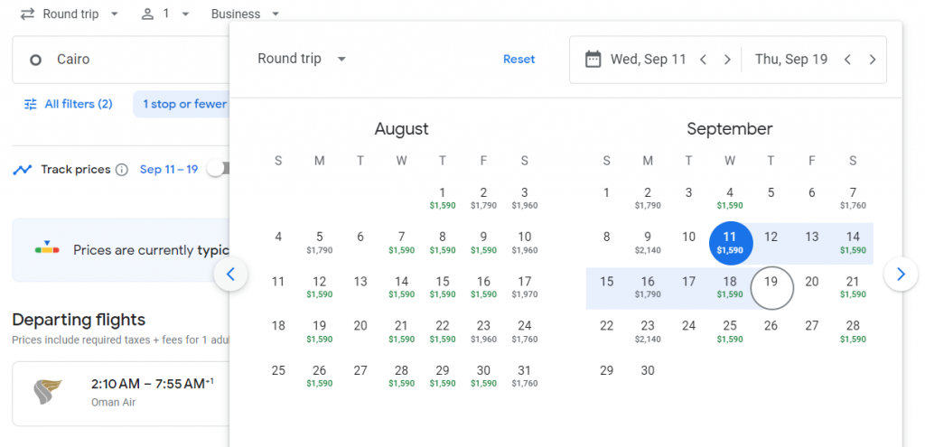 Business Class from Egypt to Malaysia