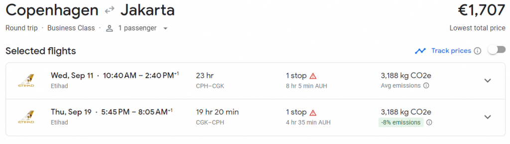 Business Class from Copenhagen to Indonesia